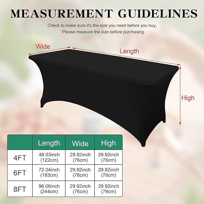 2Pack 4FT Table Cloth for Rectangular Fitted Events Stretch Black Table Covers Washable Spandex Tablecloth Protector for Party, Wedding, Cocktail, Banquet, Festival