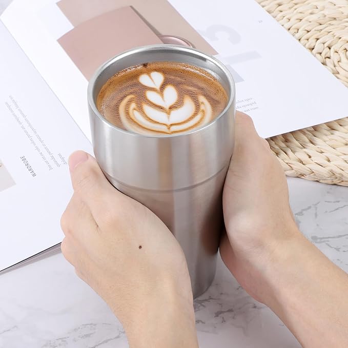 Beasea Stainless Steel Cups 19 oz, 4 Pack Large 18.6oz 550ml Stackable Stainless Steel Tumbler Double Wall Insulated Individual Metal Pint Glasses Tin Drinking Cups for Home Party Camping