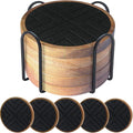 Coasters for Drinks Absorbent 5 Pack, Coasters for Coffee Table with Holder, Non-Slip, Non-Stick, Suit for Kinds of Cups 4.3 inch Black