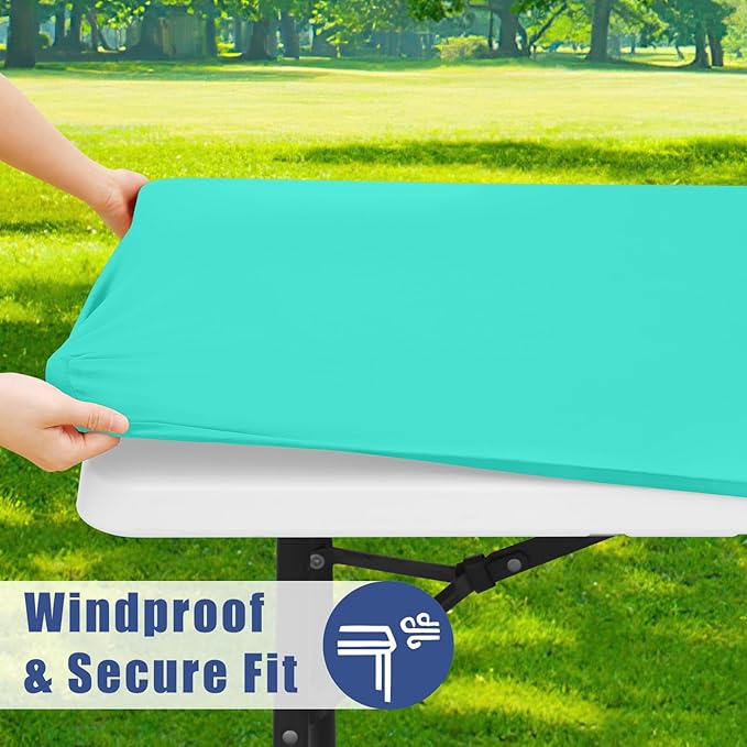 Spandex 6 Foot Rectangle Table Cloth 2 Pack, Elastic Fitted Tablecloths for Picnic, Stretch Washable Patio Table Cover for Outdoor, Camping, Banquet and Parties(Aqua Blue, 30"x72")