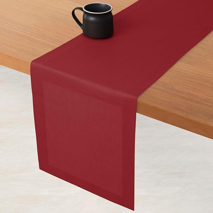 D'Moksha Homes Linen Red Table Runner 120 Inches Long - 100% Pure Linen Dining Table Runner 14 x 120 Inch for Valentines, Spring - Machine Washable