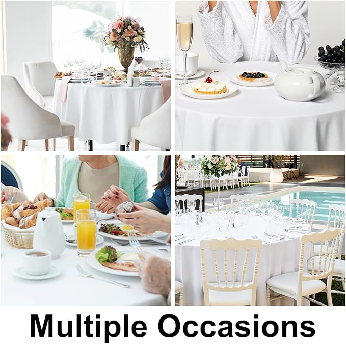 Smiry Round Table Cloth, Waterproof Anti-Scratch Polyester Tablecloth, Decorative Washable Fabric Table Cover for Dining, Buffet, Parties and Outdoor, 60x60, White