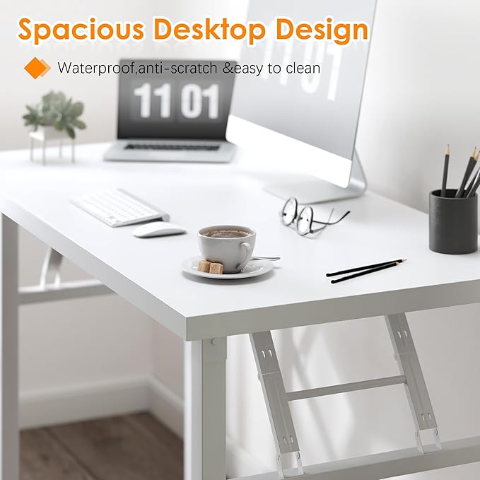Need 31.5 Inch Folding Computer Desk for Small Spaces, White Study Foldable Writing Table for Home Office, Bedroom, Dorm Room & Student, No Assembly