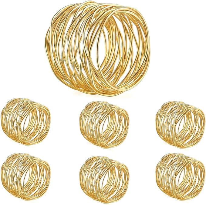 Gold Napkin Rings, Thanksgiving Christmas Napkin Rings Set of 12, Nickel-Plated Steel Table Decor for Festival Party - Mesh Shape