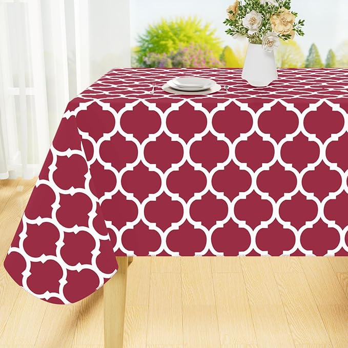 Smiry Square Table Cloth, Waterproof Vinyl Tablecloth with Flannel Backing for Square Tables, Wipeable Spillproof Plastic Tablecloths for Dining, Camping, Indoor and Outdoor (54"x54", Burgundy)