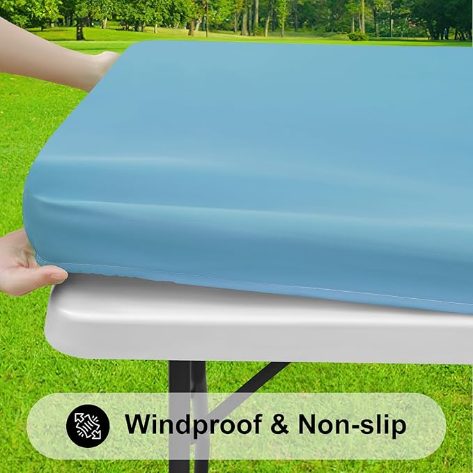 Smiry Rectangle Tablecloth, Elastic Fitted Flannel Backed Vinyl Tablecloths for 6ft Folding Tables, Waterproof Wipeable Table Covers for Indoor, Outdoor, Picnic and Camping (Aqua, 30"x72")