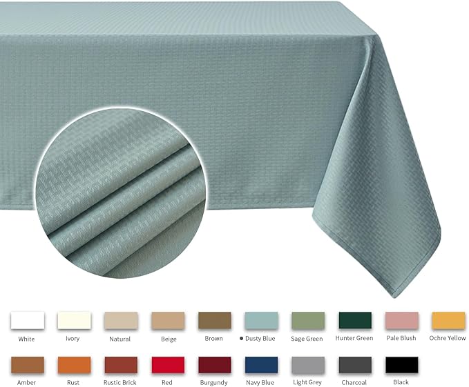 maxmill Square Tablecloth Weaved Texture Stain Resistant Waterproof Wrinkle Free Washable Soft Table Cloth, Decorative Fabric Table Cover for Dining Room Dinner Parties, 52 x 52 Inch, Dusty Blue