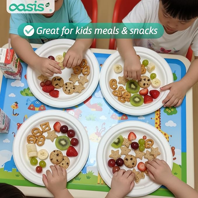 6 Inch 128 Pack Compostable Disposable Paper Plates, Small Dessert Plates, Heavy Duty Sugarcane Bagasse, Biodegradable Eco-Friendly, Perfect for Kids Meals & Parties, White