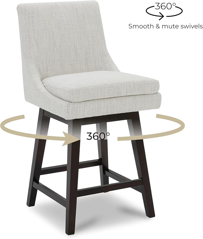 CHITA Counter Height Swivel Bar Stools Set of 4, FSC Certified Upholstered Fabric Barstool Chairs with Back, 26.8" H Seat Height, Fabric in Ivory