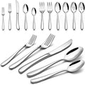 46-Piece Heavy Duty Silverware Set of 8, LIANYU Stainless Steel Flatware Set with Serving Utensils, Thick Cutlery Eating Utensils Include Fork Knife Spoon, Mirror Finished, Dishwasher Safe