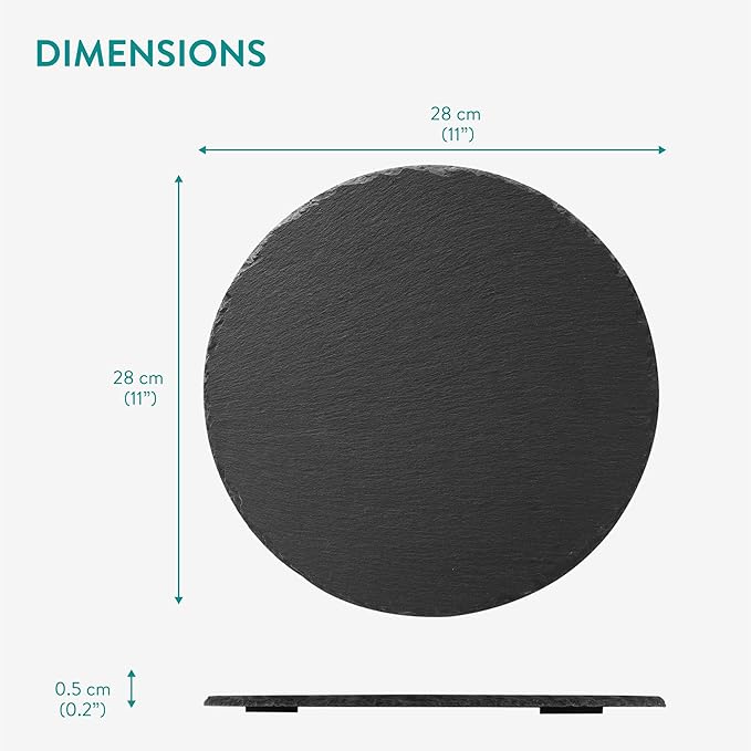 Navaris Slate Plates - Food Contact Safe Black Stone - Cheese Platter Serving Charcuterie Boards - Round Slate Tray Slab Plate Cheese Board - Set of 4 11" Plates (28 cm)