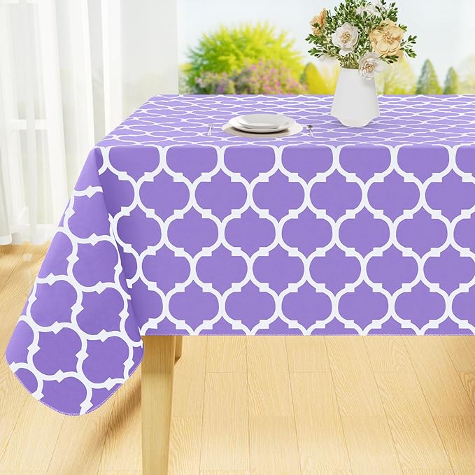 Smiry Rectangle Table Cloth, Waterproof Vinyl Tablecloth with Flannel Backing for Rectangle Tables, Wipeable Spillproof Plastic Tablecloths for Dining, Camping, Indoor and Outdoor, (54"x78", Lavender)