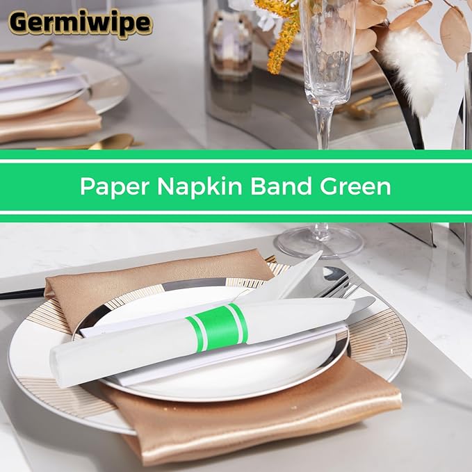 Germiwipe Paper Napkin Bands,Napkin Rings Self Adhesive,Silverware Wraps Bands - Perfect for Birthday Parties, Weddings, Family Reunion & Events (Classic Green -500 PCS)