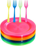 supernal 200pcs Appetizers Plates includ 100pcs Plastic Forks 100pcs Neon Party Plates Colorful Rainbow Disposable Party Plate and Dispsoable Forks Set for Party Catering Birthday