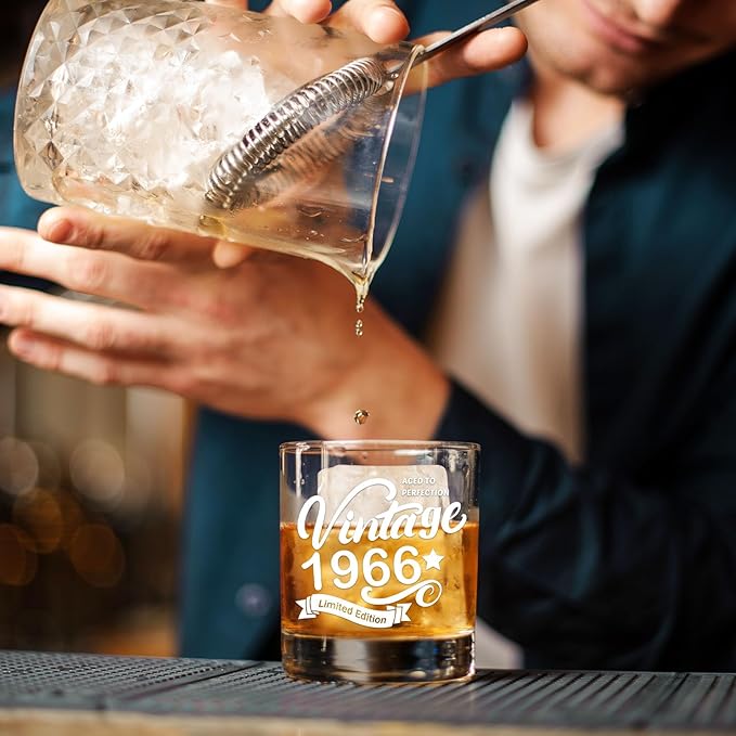 Old Fashioned Glasses-1966-Vintage 1966 old time information 10.25oz Whiskey Rocks Glass -60th Birthday Aged to Perfection - 60 years old gifts Bourbon Scotch Lowball Old Fashioned-1PACK