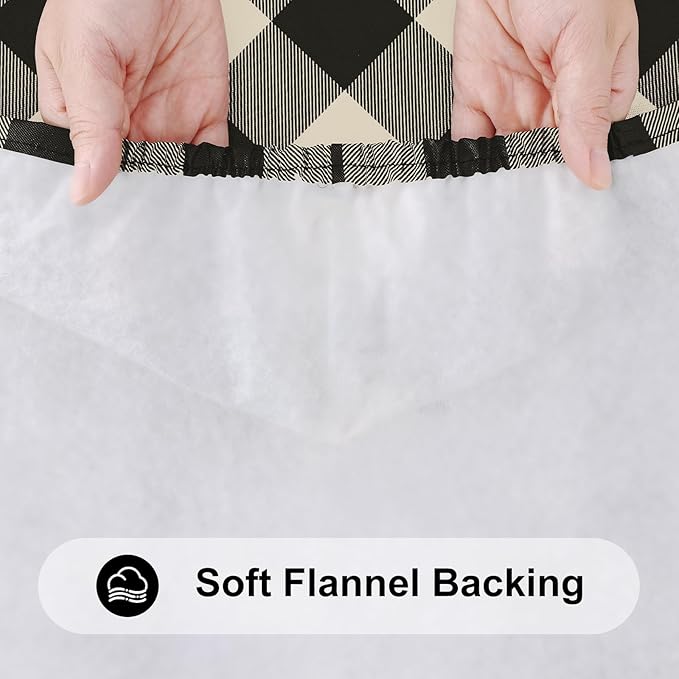 Smiry Rectangle Picnic Table Cloth, Elastic Waterproof Fitted Vinyl Tablecloths, Flannel Backed Buffalo Plaid Table Covers for Dining, Camping, Outdoor (Black and Beige, 30" x 96")