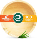 ECO SOUL 100% Compostable, Biodegradable, Disposable Palm Leaf Bowls,| pack of 100, Large 6 inch (16 Oz) | Round| Like Bamboo Bowls, Eco-friendly | Sturdy, Microwave & Oven Safe
