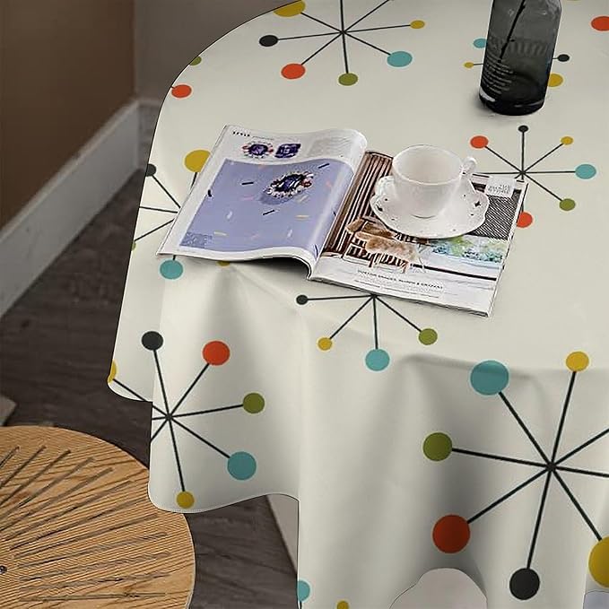 Medieval Round Tablecloth, Boho Mid Century Abstract Modern Retro Colors Pattern Tablecloth for Home Party Dining Room Kitchen Decor 70Inch(178cm)