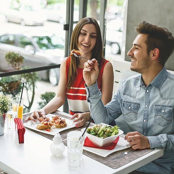 Placemats Set of 4 Washable, Heat Resistant Table Placemats Wipeable Faux Leather Place Mats Non Slip, Waterproof Square Table Mats for Indoor Outdoor, Light Grey