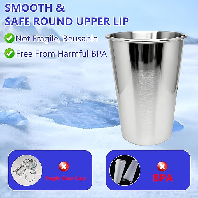 20PCS 20-OZ Tainless Steel Cups,Metal Cups, Stainless Steel Pint CupsStackable Unbreakable Drinking Glasses for Party, BBQ Camping, (10)