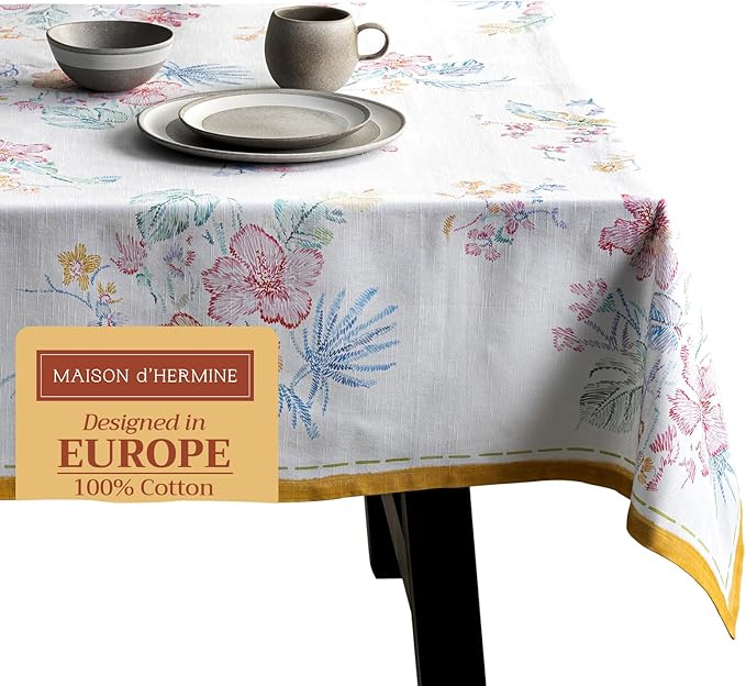 Maison d' Hermine Table Cloth Rectangle Table 100% Cotton 54 x 72 Inches Tablecloth Reusable Decorative for Dining Room Farmhouse Home Valentines Day Decorations Spring Summer - Paradise Island