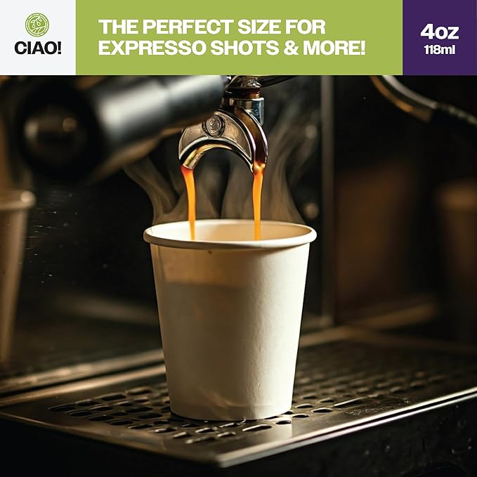 CIAO! 4oz White Paper Hot Cup, Disposable, 63mm Diameter 2,000 Count