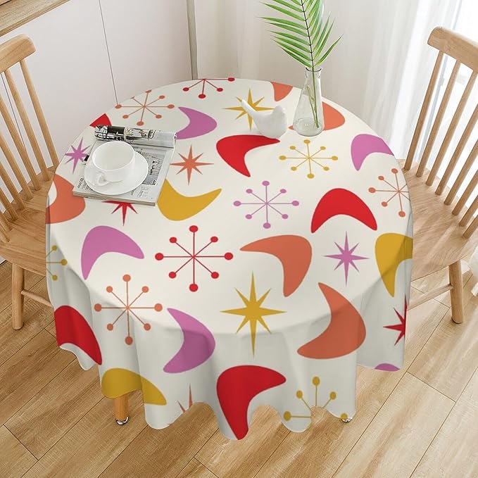Mid Century Modern Round Tablecloth, Vintage Abstract Colorful Geometrics Modern Art Tablecloth for Home Party Dining Room Kitchen Decor 36Inch(90cm)