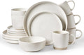 Famiware Milkyway Stoneware Dinnerware Sets with Mugs, Service for 4 (16 Pieces), Reactive Glaze Plates and Bowls Sets, Microwave and Dishwasher Safe Dishes Set, Matte Beige White