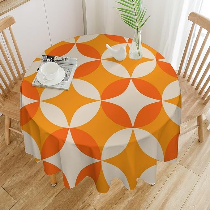 Retro Mid Century Round Tablecloth, Abstract Geometric Mid Century Colorful Pattern Print Tablecloth for Home Party Dining Room Kitchen Decor 70Inch(178cm)