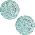 i-lan 2-Pack 13" Mother of Pearl Charger Plates – Hand-Inlaid Sea Shell & Wood in Teal Green – Elegant Gift for Housewarming, Wedding or Hostess | For Dining, Parties & Rustic-Modern Decor