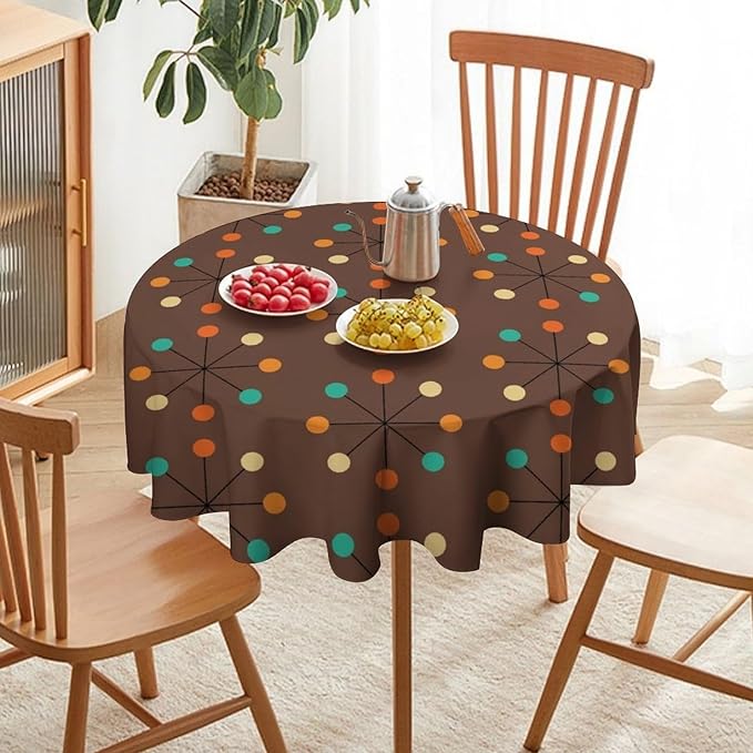 Mid Century Boho Round Tablecloth, 50s Mid Century Modern Geometric Pattern Tablecloth for Home Party Dining Room Kitchen Decor 36Inch(90cm)