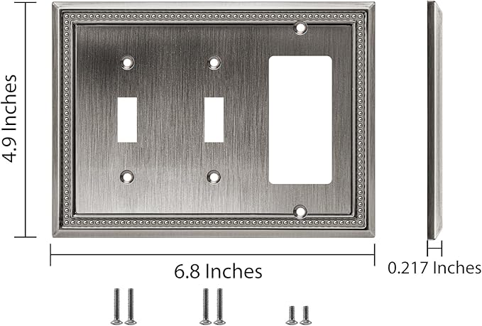 Henne Bery Sunken Pearls Heavy Duty Decorative Wall Plate Switch Plate Outlet Cover (Double Toggle/Single Decorator, Heirloom Silver)
