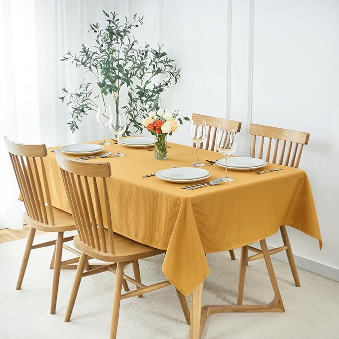 maxmill Square Tablecloth Weaved Texture Stain Resistant Waterproof Wrinkle Free Washable Soft Table Cloth, Decorative Fabric Table Cover for Dining Room Dinner Parties, 52 x 52 Inch, Ochre Yellow