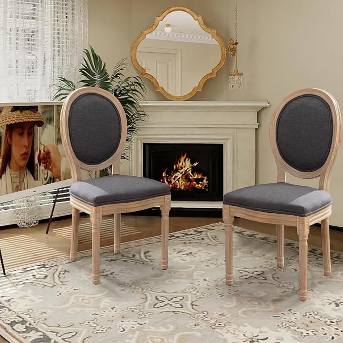SoarFlash French Dining Chairs Set of 4, Vantage Dining Chair with Round Back, Farmhouse Country Dining Chair for Kitchen,Bedroom,Deep Grey
