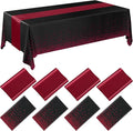 Breling 8 Pack Black and Maroon Disposable Plastic Tablecloths and Satin Table Runner Set, 54 x 108 Inch Tablecloth, 12 x 108 Inch Table Runners for Wedding Graduation Birthday Baby Shower