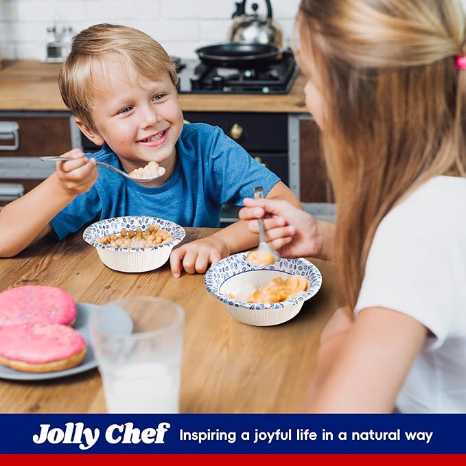 JOLLY CHEF 16 oz Paper Bowls 156 Count Soak Proof, Heavy Duty Printed Disposable Small Bowls Bulk for Dinner or Thanksgiving