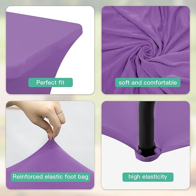 8FT Table Cloth for Rectangular Fitted Events Stretch Light Purple Table Covers Washable Spandex Tablecloth Protector for Party, Wedding, Cocktail, Banquet, Festival