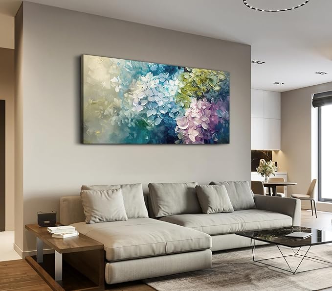 ADJUVANT Wall Art Impressionist Colorful Hydrangea 40" L x 20" W, Vibrant Hydrangea Blooms Canvas Painting Lush Petals Artwork Prints Floral Wall Decor for Living Room Bedroom Dining Room Home Office
