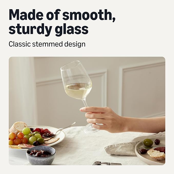 Amazon Basics Stemmed White Wine Glasses, 4-Piece Set, 12 oz., Dishwasher-Safe