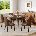53” Round Dining Table Set for 6｜7 Piece Wood Dining Table Set｜Extendable Dining Room Table with 6 Chairs｜Walnut Wooden Tabletop with Metal Legs｜Easy Assembly｜Space Saving｜for Kitchen, Living Room