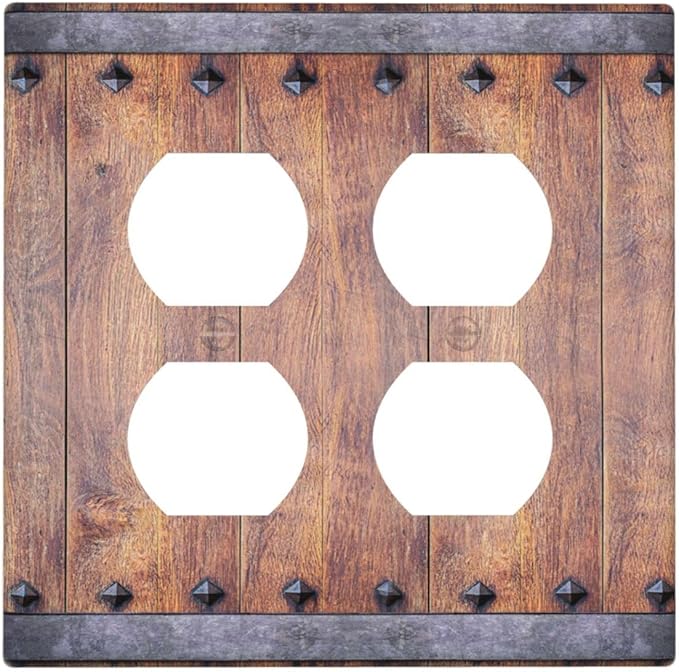 Light Switch Cover Rustic Farmhouse Barn Door Vintage Wood 2 Gang Decorative SwitchPlates Double Duplex Wall Plates Switch Plates and Outlet Covers for Bathroom Cabin Decor