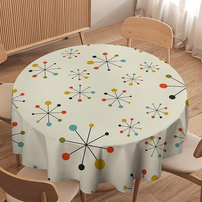 Medieval Round Tablecloth, Boho Mid Century Abstract Modern Retro Colors Pattern Tablecloth for Home Party Dining Room Kitchen Decor 36Inch(90cm)