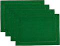 Solino Home Linen Cloth Placemats Set of 4-100% Pure Linen Hemstitch Garden Green Placemats 14 x 19 Inch - Classic Hemstitch Table Place Mats for Winter, St Patricks Day, Easter