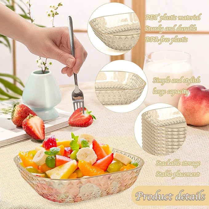 Clear Plastic Bowls, 24 Pack 22 Oz Plastic Serving Bowl Salad Serving Bowl Fruit Salad Bowl For Party Wedding Birthday Snack Fruit (Gold)