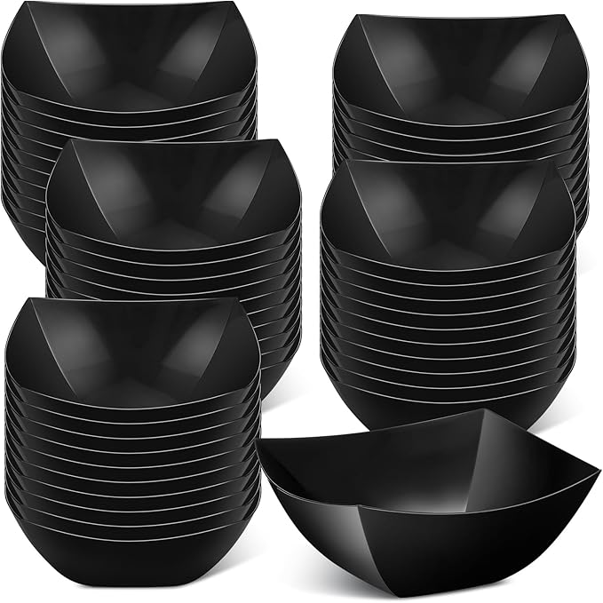 Tanlade 50 Pcs Square Plastic Serving Bowls Disposable Snack Salad Bowl Small Party Candy Bar Containers Taco Bar Serving Dishes for Buffet Chips Fruit(12 oz,Black)