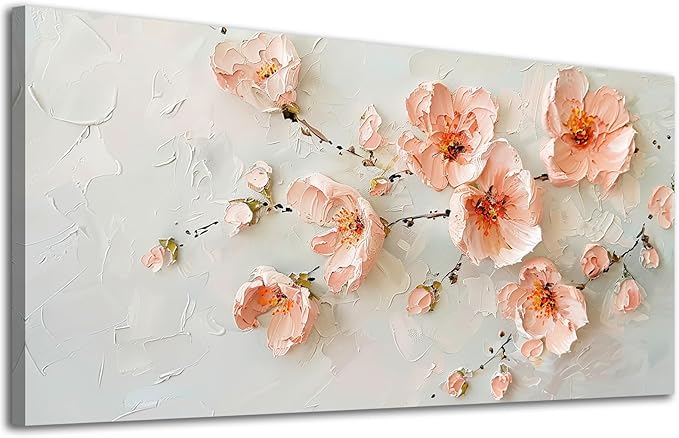 ADJUVANT Wall Art Impressionist Pink Floral 60"L x 30"W, Cherry Blossoms Canvas Painting Soft Petals Artwork Pastel Tones Prints Spring Flowers Wall Decor for Living Room Bedroom Bathroom Home Office