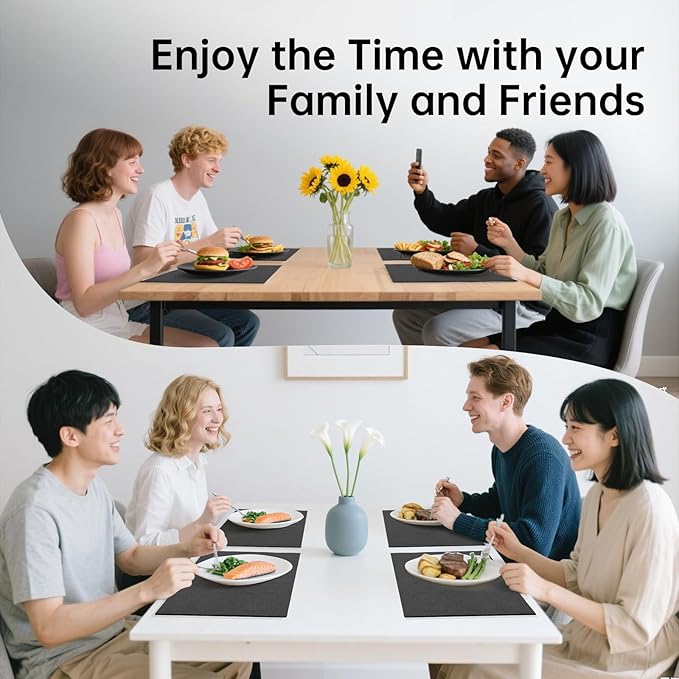 Blue Forest Placemats Set of 6, Dual-Layered Thickened Faux Linen Table Mats Heat Resistant Machine Washable Wrinkle Free Place Mats for Kitchen Dining Outdoor/Indoor (Dark Green)