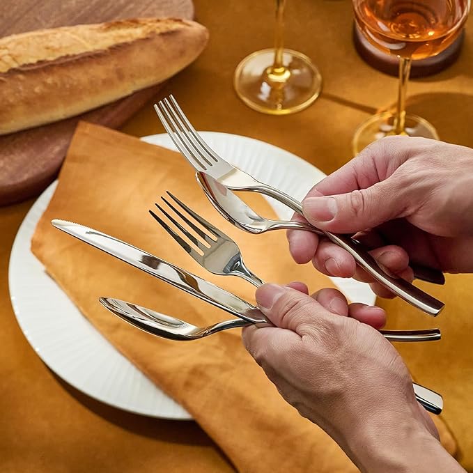 KINGSTONE Silverware Set for 8, 40-Piece Stainless Steel Flatware Set with Forks, Knives, Spoons, Dishwasher Safe Cutlery Set for Home, Wedding, Rust-proof