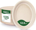 100% Compostable Paper Plates Oval 12.5in 125 Count Disposable Biodegradable Heavy Duty Large Sturdy Dinner Plates Bulk for Appetizer Dessert Cake Birthday Holiday Party Supplies