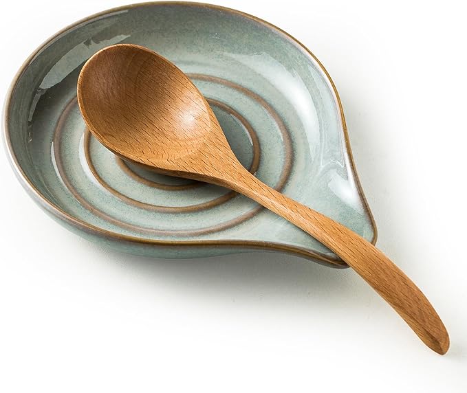 LAUCHUH Spoon Rest, 5" Large Spoon Holder for Stove Top Ceramic Spoon Rest Spatula Rest for Kitchen Utensils, Ladle, Coffee Spoons, Cooking Spoons, Spatula, Tongs, Unique Gray